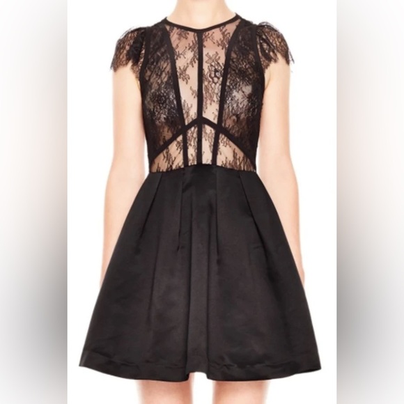 New! Sandro Davin Elegant Mini Black Satin Lace Dress Holiday Party T2/Medium - Picture 2 of 14